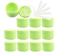 ZEOABSY Pack of 12, Empty 20ml Green Plastic Cosmetic Jars with Screw Lid, Inner Liner, 20g Face Cream Lip Balm Lotion Storage Container Travel Case Bottle Pot + 5X Spoon