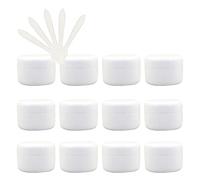 ZEOABSY Pack of 12, Empty 20ml White Plastic Cosmetic Jars with Screw Lid, Inner Liner, 20g Face Cream Lip Balm Lotion Storage Container Travel Case Bottle Pot + 5X Spoon
