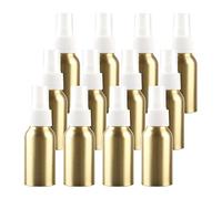 ZEOABSY Pack of 12 Empty 50ml Gold Aluminium Spray Bottle Refillable Aluminum Bottles with White Fine Mist Sprayer Metal Spray Bottles for Perfume Hair Garden Travel, Funnel