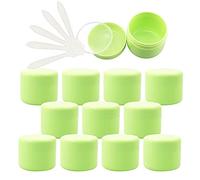 ZEOABSY Pack of 12, Empty 50ml Green Plastic Cosmetic Jars with Screw Lid, Inner Liner, 50g Face Cream Lip Balm Lotion Storage Container Travel Case Bottle Pot + 5X Spoon