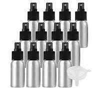 ZEOABSY Pack of 12 Empty 50ml Silver Aluminium Spray Bottle Refillable Aluminum Bottles with Black Fine Mist Sprayer Metal Spray Bottles for Perfume Hair Garden Travel, Funnel