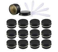 ZEOABSY Pack of 12, Empty 5ml Black Aluminium Tins with Screw Lids Round Cosmetics Containers Pots Storage Jars for Lip Balm DIY Candle Salve Powder Crafts with 6 Spatula