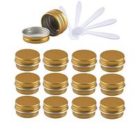 ZEOABSY Pack of 12, Empty 5ml Gold Aluminium Tins with Screw Lids Round Cosmetics Containers Pots Storage Jars for Lip Balm DIY Candle Salve Powder Crafts with 6 Spatula