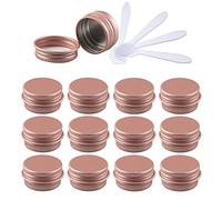 ZEOABSY Pack of 12, Empty 5ml Mate Pink Aluminium Tins with Screw Lids Round Cosmetics Containers Pots Storage Jars for Lip Balm DIY Candle Salve Powder Crafts with 6 Spatula