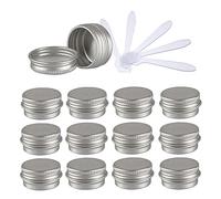 ZEOABSY Pack of 12, Empty 5ml Silver Aluminium Tins with Screw Lids Round Cosmetics Containers Pots Storage Jars for Lip Balm DIY Candle Salve Powder Crafts with 6 Spatula