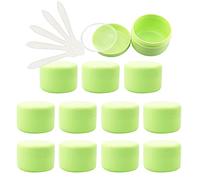 ZEOABSY Pack of 24, Empty 10ml Green Plastic Cosmetic Jars with Screw Lid, Inner Liner, 10g Face Cream Lip Balm Lotion Storage Container Travel Case Bottle Pot + 5X Spoon