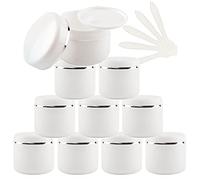 ZEOABSY Pack of 24, Empty 150 ml Smooth White Plastic Cosmetic Jars with Silver Edge, Face Cream Container Pot with Spatula for Lip Balm Lotion Travel Homemade Cream Gel Storage Pot with Spatula