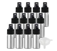 ZEOABSY Pack of 24 Empty 30ml Silver Aluminium Spray Bottle Refillable Aluminum Bottles with Black Fine Mist Sprayer Metal Spray Bottles for Perfume Hair Garden Travel, Funnel