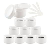 ZEOABSY Pack of 24, Empty 50 ml Smooth White Plastic Cosmetic Jars with Silver Edge, Face Cream Container Pot with Spatula for Lip Balm Lotion Travel Homemade Cream Gel Storage Pot with Spatula