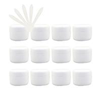 ZEOABSY Pack of 24, Empty 50ml White Plastic Cosmetic Jars with Screw Lid, Inner Liner, 50g Face Cream Lip Balm Lotion Storage Container Travel Case Bottle Pot + 5X Spoon