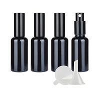 ZEOABSY Pack of 4, 50ml Glossy Black Glass Perfume Spray Bottles with Sprayer, 50 ml Refillable Empty Fine Mist Travel Atomiser Sprayers, Ideal for Makeup Care Household Cleaning + 1 x Funnel