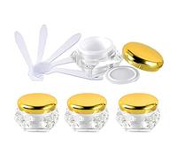 ZEOABSY Pack of 4, Empty 10 ml Transparent Acrylic Diamond Shape Cosmetic Container Face Cream Lotion Jars Pot with Gold Lids for Lip Balm, Homemade, Travel Gel Storage + 4 x Spoon
