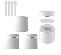 ZEOABSY Pack of 4, Empty 100 ml Double Wall Frosted White Plastic Cosmetic Jars with Silver Edge, Face Cream Container Pot for Lip Balm, Lotion, Travel, Homemade, Cream Gel Storage Pot