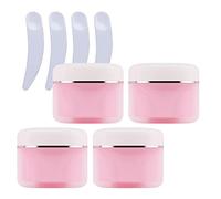 ZEOABSY Pack of 4, Empty 100 ml Pink Double Wall Plastic Cosmetic Jars with Silver Ribbon, Face Cream Container Pot for Homemade Lip Balm, Lotion, Gel Travel Storage
