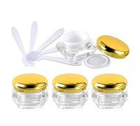 ZEOABSY Pack of 4, Empty 15 ml Transparent Acrylic Diamond Shape Cosmetic Container Face Cream Lotion Jars Pot with Gold Lids for Lip Balm, Homemade, Travel Gel Storage + 4 x Spoon