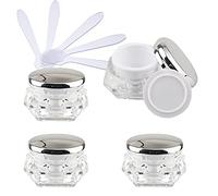 ZEOABSY Pack of 4, Empty 15 ml Transparent Acrylic Diamond Shape Cosmetic Container Face Cream Lotion Jars Pot with Silver Lids for Homemade, Lip Balm, Travel Gel Storage + 4 x Spoon