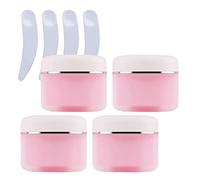 ZEOABSY Pack of 4, Empty 150 ml Pink Double Wall Plastic Cosmetic Jars with Silver Ribbon, Face Cream Container Pot for Homemade Lip Balm, Lotion, Gel Travel Storage