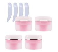 ZEOABSY Pack of 4, Empty 30 ml Pink Double Wall Plastic Cosmetic Jars with Silver Ribbon, Face Cream Container Pot for Homemade Lip Balm, Lotion, Gel Travel Storage
