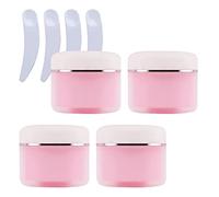 ZEOABSY Pack of 4, Empty 50 ml Pink Double Wall Plastic Cosmetic Jars with Silver Ribbon, Face Cream Container Pot for Homemade Lip Balm, Lotion, Gel Travel Storage