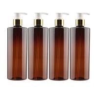 ZEOABSY Pack of 4, Empty 500ml Dispenser Pump Bottle Brown PET Plastic Bottle Gold/White Lotion Pump Refillable Bathroom Shampoo Body Oil Bottle