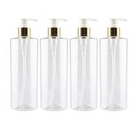 ZEOABSY Pack of 4, Empty 500ml Dispenser Pump Bottle Transparent PET Plastic Bottle Gold/White Lotion Pump Refillable Bathroom Shampoo Body Oil Bottle