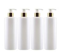 ZEOABSY Pack of 4, Empty 500ml Dispenser Pump Bottle White PET Plastic Bottle Gold/White Lotion Pump Refillable Bathroom Shampoo Body Oil Bottle
