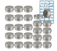 ZEOABSY Pack of 50, Empty 5ml Silver Aluminium Tins with Screw Lids Round Cosmetics Containers Pots Storage Jars for Lip Balm DIY Candle Salve Powder Crafts with 5 Spatula, 2 Labels