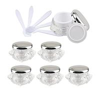 ZEOABSY Pack of 6, Empty 10 ml Transparent Acrylic Diamond Shape Cosmetic Container Face Cream Lotion Jars Pot with Silver Lids for Homemade, Lip Balm, Travel Gel Storage + 6 x Spoon