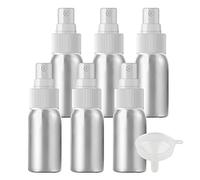 ZEOABSY Pack of 6 Empty 30ml Silver Aluminium Spray Bottle Refillable Aluminum Bottles with White Fine Mist Sprayer Metal Spray Bottles for Perfume Hair Garden Travel, Funnel