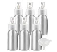 ZEOABSY Pack of 6 Empty 50ml Silver Aluminium Spray Bottle Refillable Aluminum Bottles with Clear Fine Mist Sprayer Metal Spray Bottles for Perfume Hair Garden Travel, Funnel