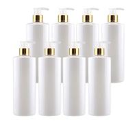 ZEOABSY Pack of 8 500ml Dispenser Pump White PET Plastic Bottle With Gold/Transparent Lotion Pump - Refillable Bathroom Shampoo Body Oil
