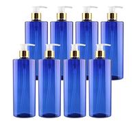 ZEOABSY Pack of 8, Empty 500ml Dispenser Pump Bottle Blue PET Plastic Bottle Gold/Transparent Lotion Pump Refillable Bathroom Shampoo Body Oil Bottle