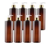ZEOABSY Pack of 8, Empty 500ml Dispenser Pump Bottle Brown PET Plastic Bottle Gold/Transparent Lotion Pump Refillable Bathroom Shampoo Body Oil Bottle