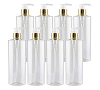 ZEOABSY Pack of 8, Empty 500ml Dispenser Pump Bottle Transparent PET Plastic Bottle Gold/Transparent Lotion Pump Refillable Bathroom Shampoo Body Oil Bottle