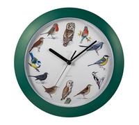 ZEON Birdsong Analogue Wall Clock, Green, 25 x 25 x 3.5 cm