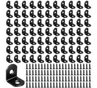ZEONHAK 100 Pack Stainless Steel L Brackets, Heavy Duty Corner Brace Bracket, 90 Degree Right Angle Bracket for Wood Chair Bookshelf Cabinets Furniture, with Screws, Black(20mmx20mm)