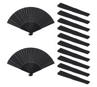 ZEONHAK 12 Pack Black Silk Fabric Fan, 37 x 19cm Folding Handheld Fan for Wedding, Performance, Dancing, Home Decoration