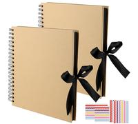ZEONHAK 2 Pack 25 x 25cm Photo Album Scrapbook, 100 Pages/50 Sheet Square Kraft Scrapbook with Black Pages for DIY