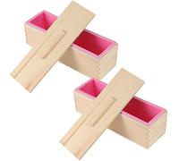 ZEONHAK 2 Pack 42 OZ Rectangular Soap Mold, Flexible Soap Loaf Mold with Wooden Cover and Box for Soap Making, Candle, Cake, Pudding, Chocolates