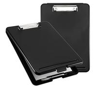 ZEONHAK 2 Pack A4 Plastic Clipboard Storage Box, Black Compact Nursing Clipboard Paper File Holder Storage Clip Board with Open Foldable Storage for Office