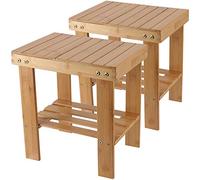 ZEONHAK 2 Pack Bamboo Step Stool, Bamboo Shower Bench, Wooden Shower Foot Stool for Home, Garden, Living Room, Kitchen, Bathroom, Bedroom