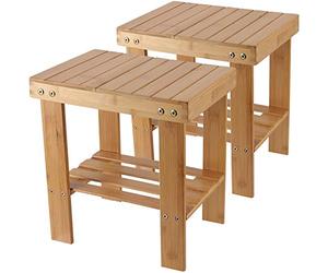 ZEONHAK 2 Pack Bamboo Step Stool, Bamboo Shower Bench, Wooden Shower Foot Stool for Home, Garden, Living Room, Kitchen, Bathroom, Bedroom