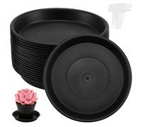 ZEONHAK 20 Pack Thickened 8 Inches Plastic Plant Pot Saucers, Plant Saucer Drip Tray with White Plant Labels, Flower Pot Tray for Indoor and Outdoor Plants, Black