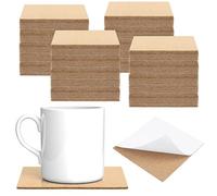 ZEONHAK 200 PCS 10 x 10cm/4 x 4 Inch Self Adhesive Cork Squares, 2mm Thick Square Cork Coasters Mats, DIY Crafts