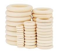ZEONHAK 200 Pcs 5 Sizes Natural Wooden Rings, Unfinished Wood Curtain Macrame Rings for Crafts,15mm, 25mm, 35mm, 45mm, 55mm