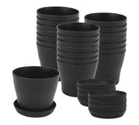 ZEONHAK 24 Pack 10cm Black Round Small Plant Pot with Saucer, 4 Inch Mini Plastic Garden Flower Planter Pots for Plants, Succulents, Seed Nursery