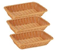 ZEONHAK 3 Pack 30 x 20 x 7cm Imitation Wicker Woven Bread Baskets, 11.8 x 8 x 2.75 Inch Brown Rectangular Poly Food Storage Baskets for Kitchen