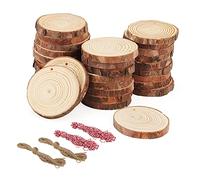 ZEONHAK 30 PCS 7-8cm Craft Log Wood Slices, Nutural Wooden Circles with Hole Hanging Rope, Unfinished Pine Wood Discs for Craft DIY Decorations Art