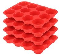 ZEONHAK 4 Pack 12 Cups Silicone Muffin Baking Trays, Red Non-Stick Silicone Cupcake Pans Tins for Baking, Pudding, Cup Size 1.2 x 2.5 inch