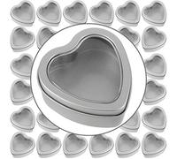 ZEONHAK 40 Pack 2oz Metal Tin Cans, Empty Candle Tins with Clear Window Lids, Heart Shaped Metal Tins Candle Jars Candle Containers for Candle Making, Candies, Gifts and Treasures, Silver